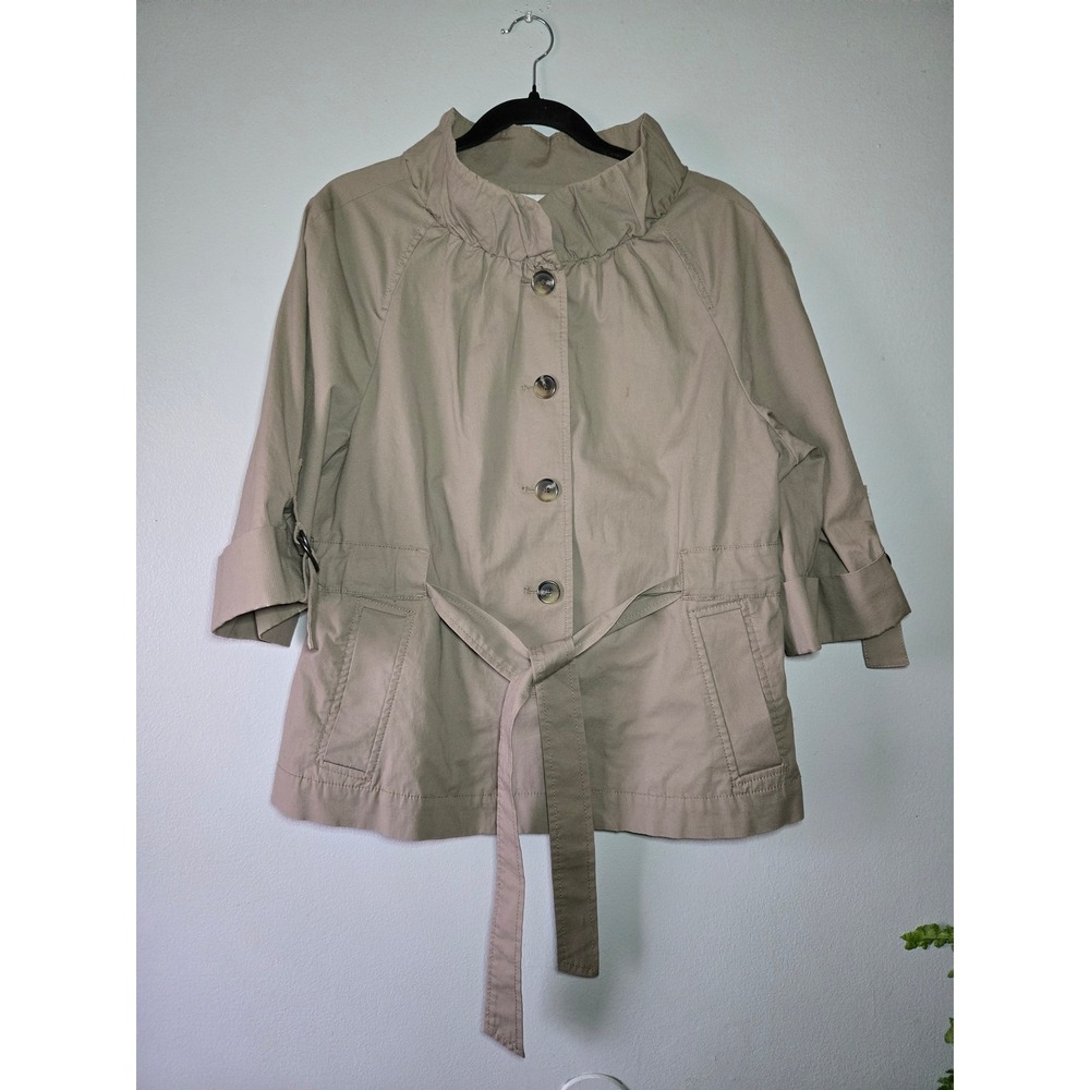 Ann Taylor‎ LOFT Utility Jacket Size 14 Tan Belted Lightweight Cotton Stretch